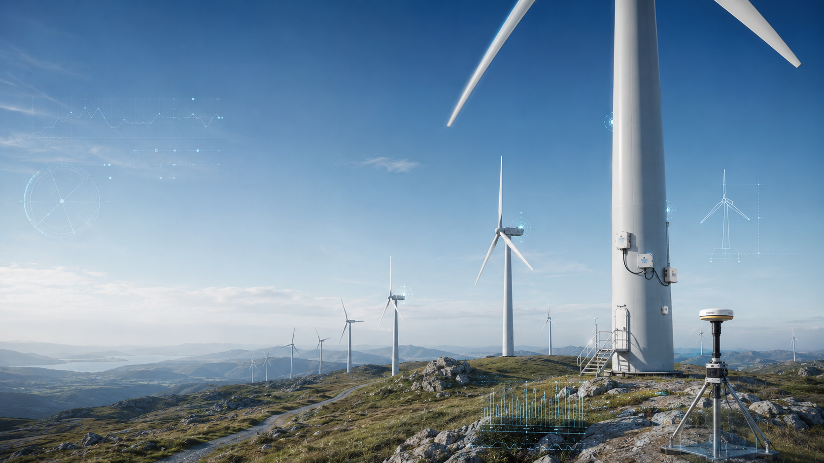 Wind farm monitoring site with turbine sensors